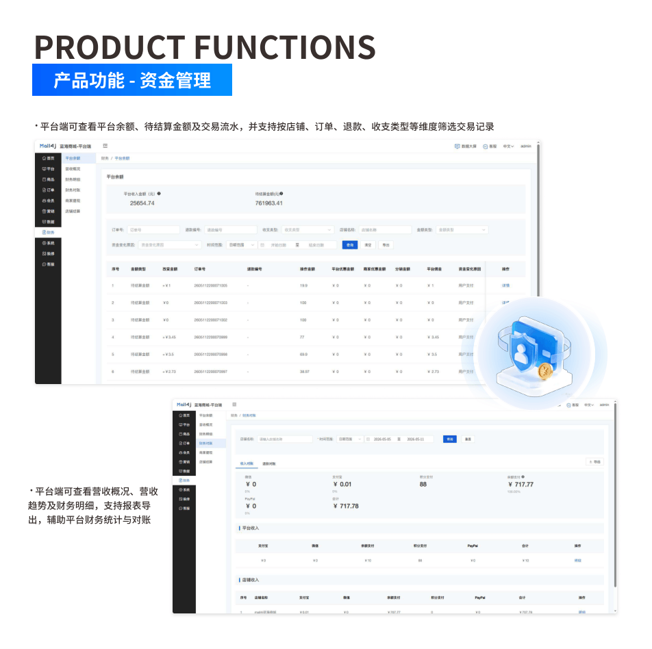 产品功能:资金管理 界面示意图
