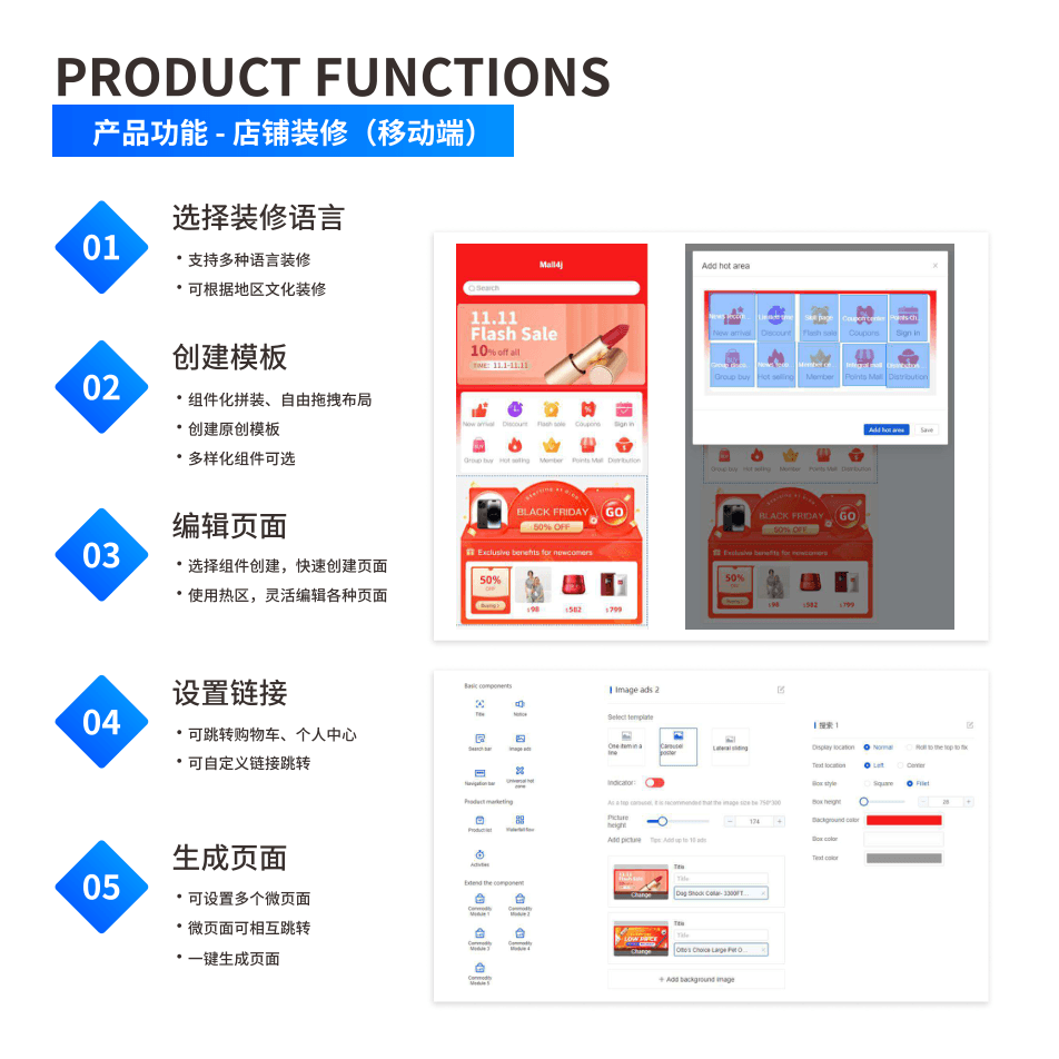 产品功能:店铺装修(移动端) 界面示意图
