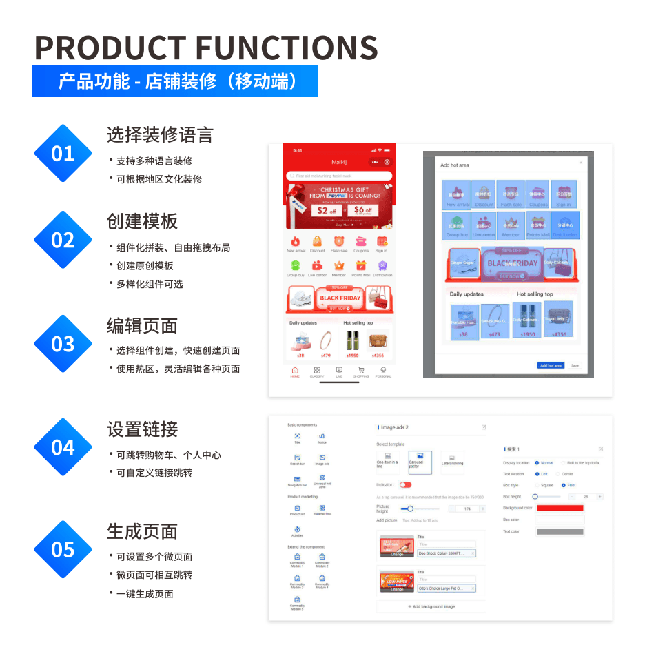 产品功能:店铺装修(移动端) 界面示意图