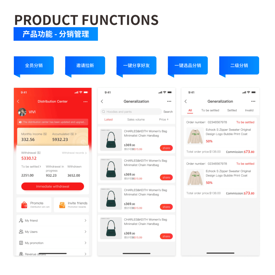 产品功能:分销管理 界面示意图