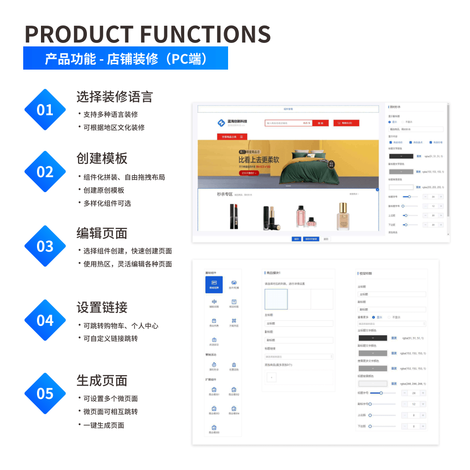 产品功能:店铺装修(PC端) 界面示意图