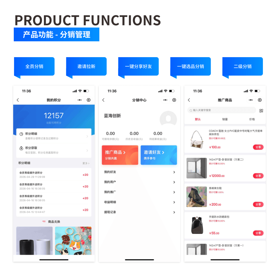 产品功能:分销管理 界面示意图