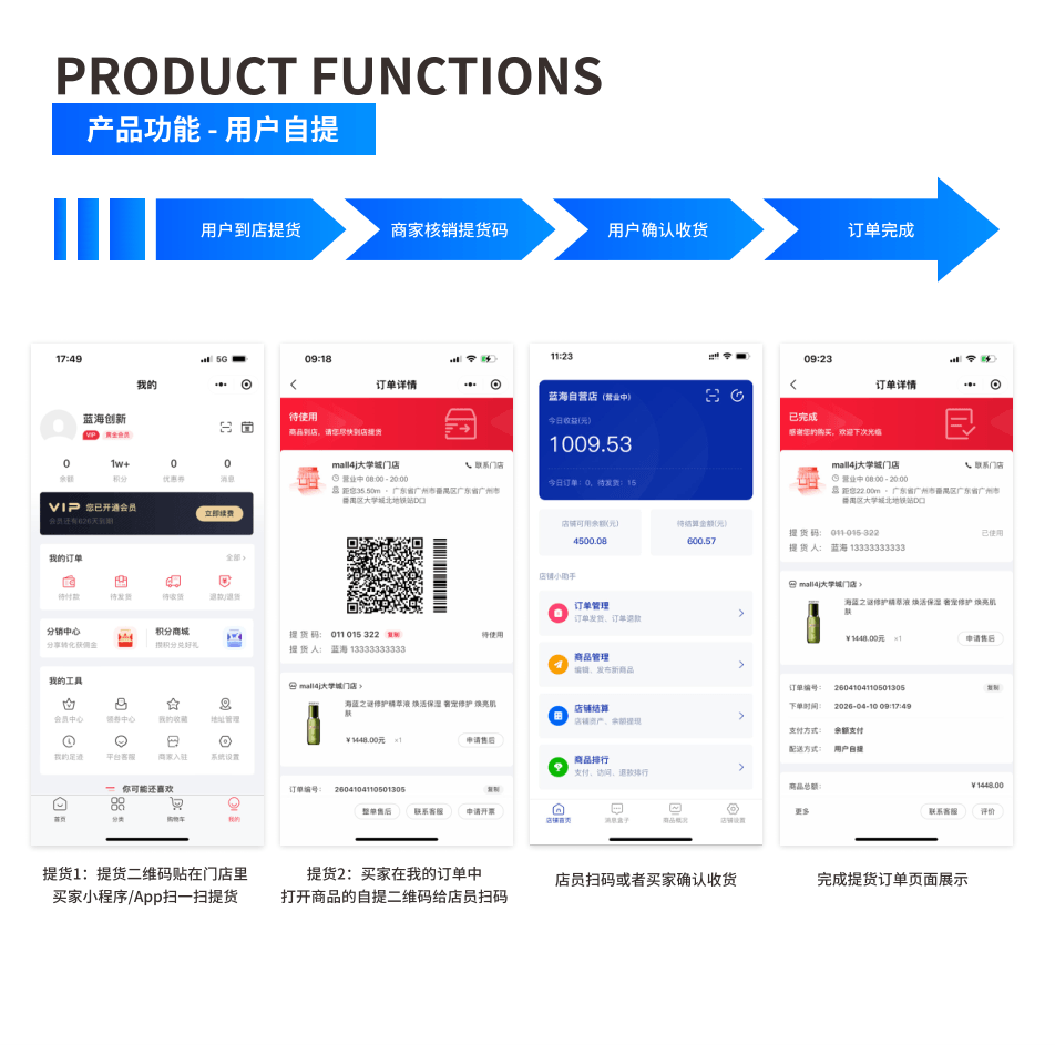 产品功能:用户自提 界面示意图